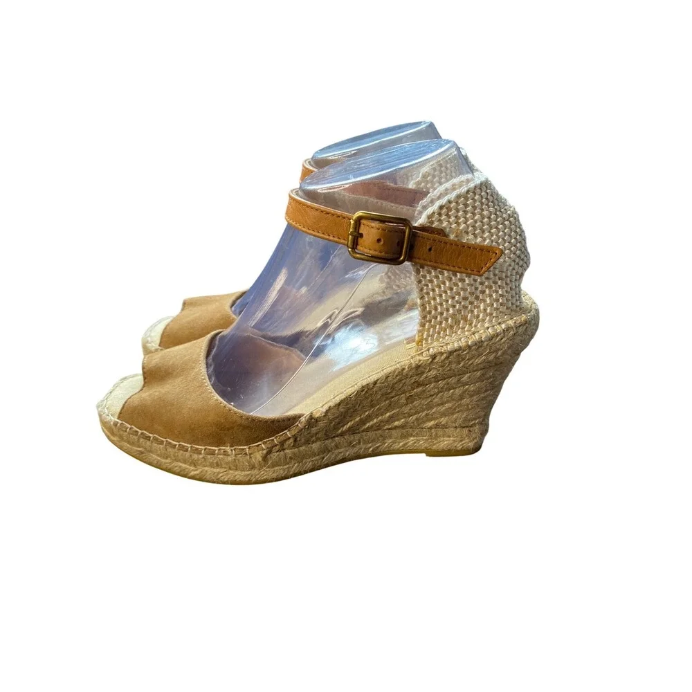 Vidorreta Tan Suede Peep Toe Espadrille Wedge Sandals Made‎ in Spain Size 38